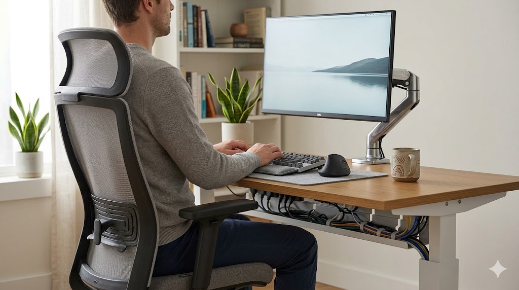 Ergonomic monitor and keyboard positioning