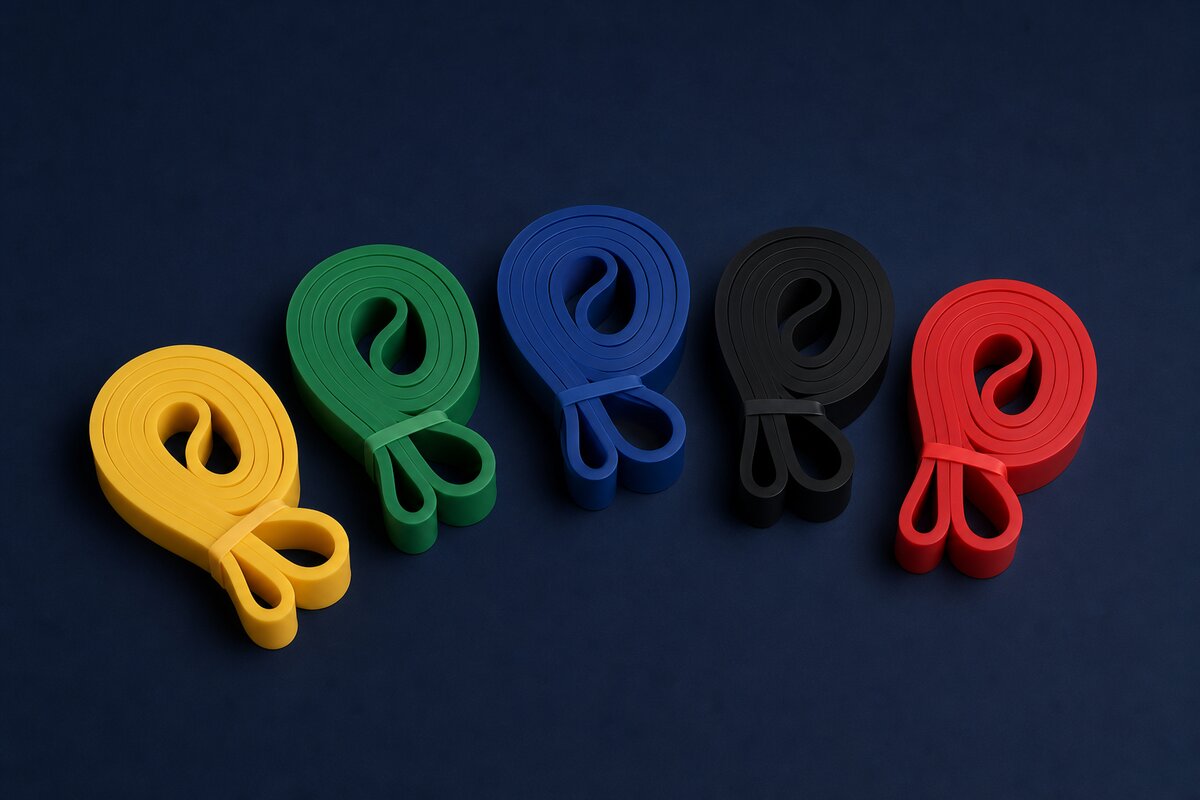 5 coloured resistance bands on dark navy background, Best Resistance Bands on Amazon UK